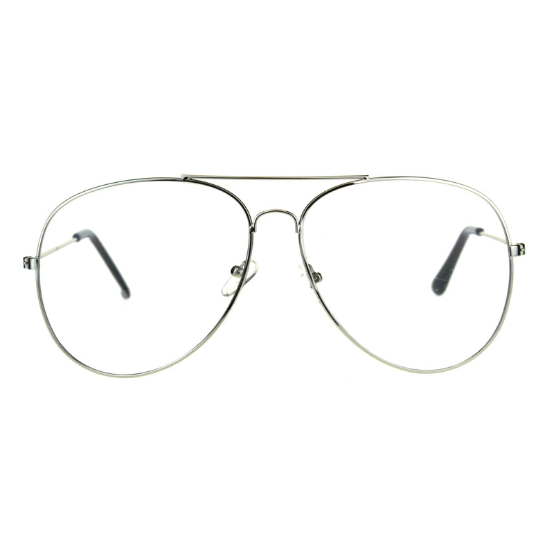 Mens Metal Rim Oversize Officer Clear Lens Eye Glasses