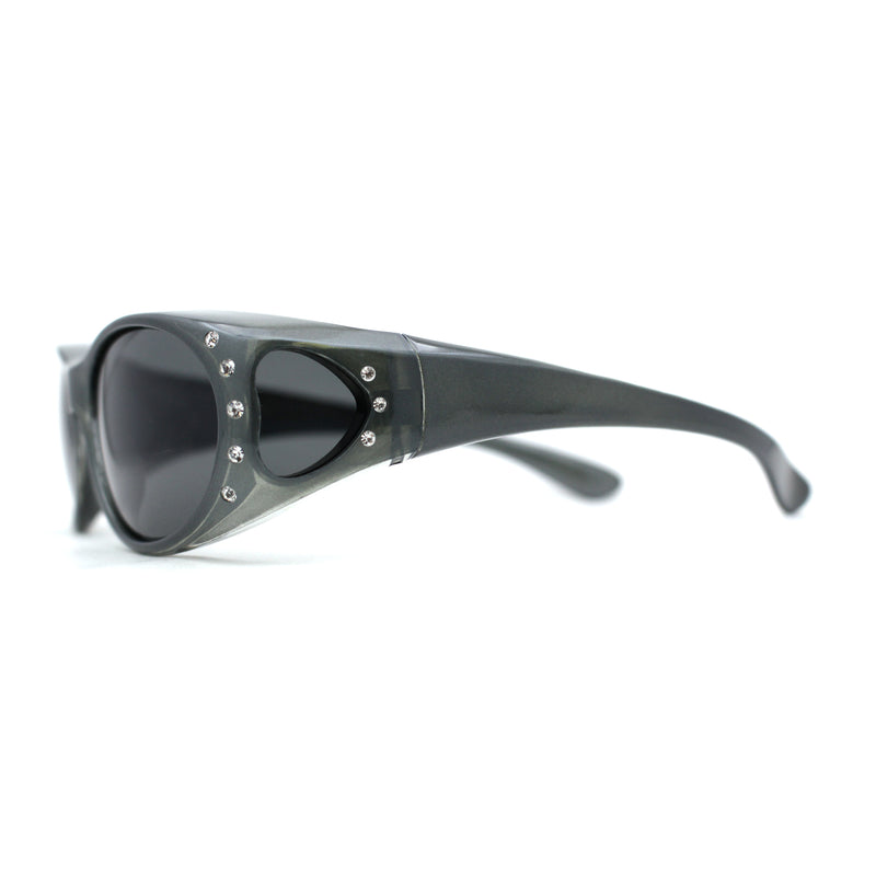 Polarized Womens 60mm Rhinestone Oval Fit Over Sunglasses
