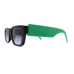 Womens Rectangle Mod Thick Arm Plastic Minimal Sunglasses