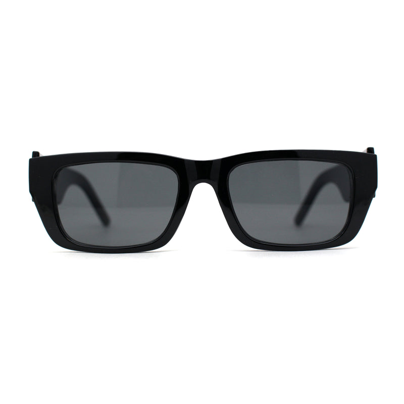 Womens Rectangle Mod Thick Arm Plastic Minimal Sunglasses