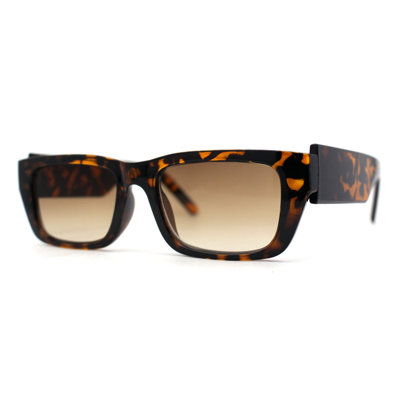 Womens Rectangle Mod Thick Arm Plastic Minimal Sunglasses