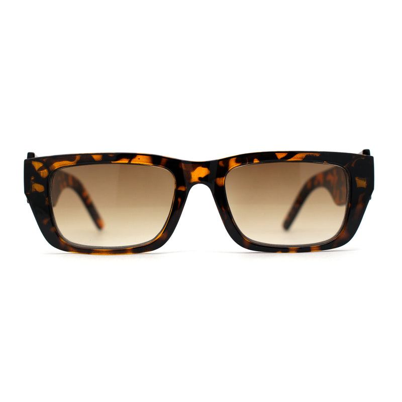 Womens Rectangle Mod Thick Arm Plastic Minimal Sunglasses