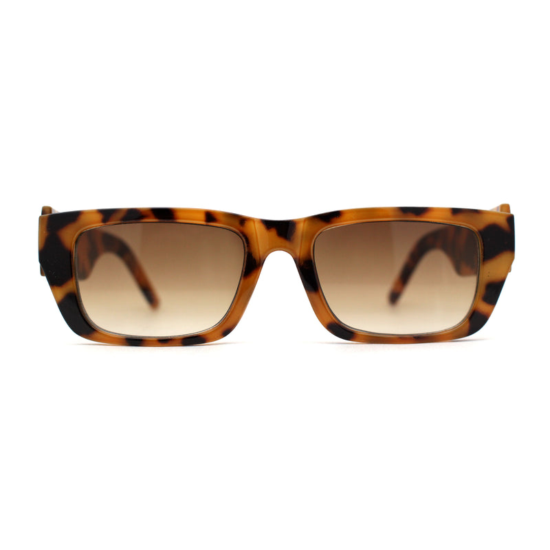 Womens Rectangle Mod Thick Arm Plastic Minimal Sunglasses