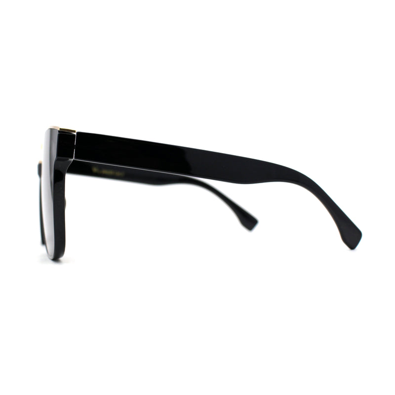 Womens Metal Brow Line Inset Lens Horn Rim Fashion Sunglasses