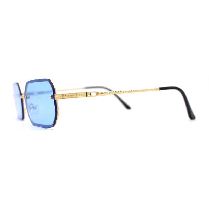 Luxury Rimless Metal Engraving Frame Thin Rectangle Sunglasses