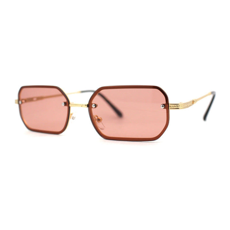 Luxury Rimless Metal Engraving Frame Thin Rectangle Sunglasses