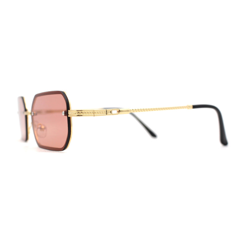 Luxury Rimless Metal Engraving Frame Thin Rectangle Sunglasses