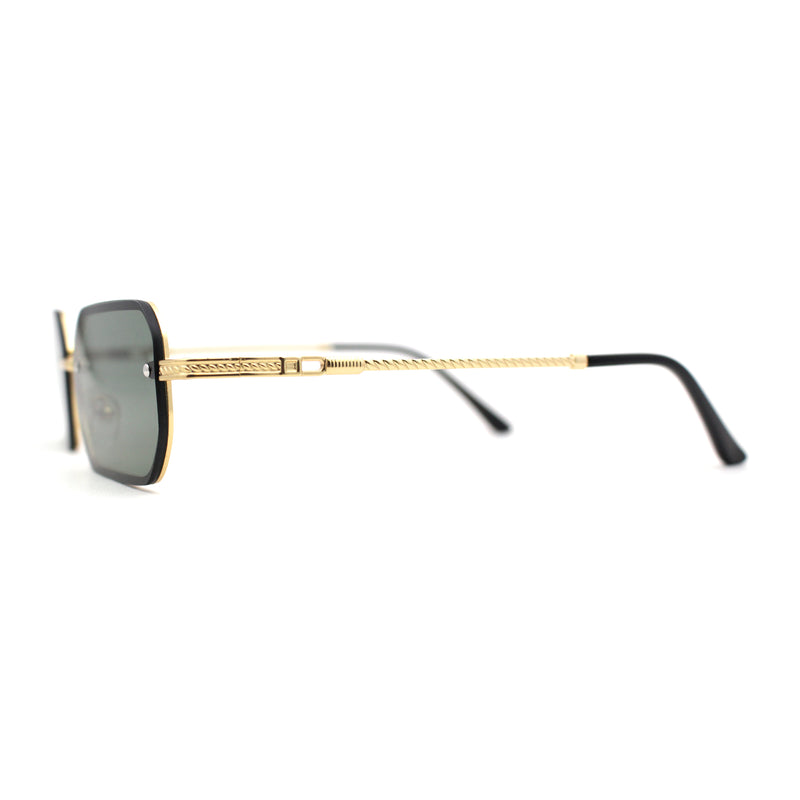 Luxury Rimless Metal Engraving Frame Thin Rectangle Sunglasses