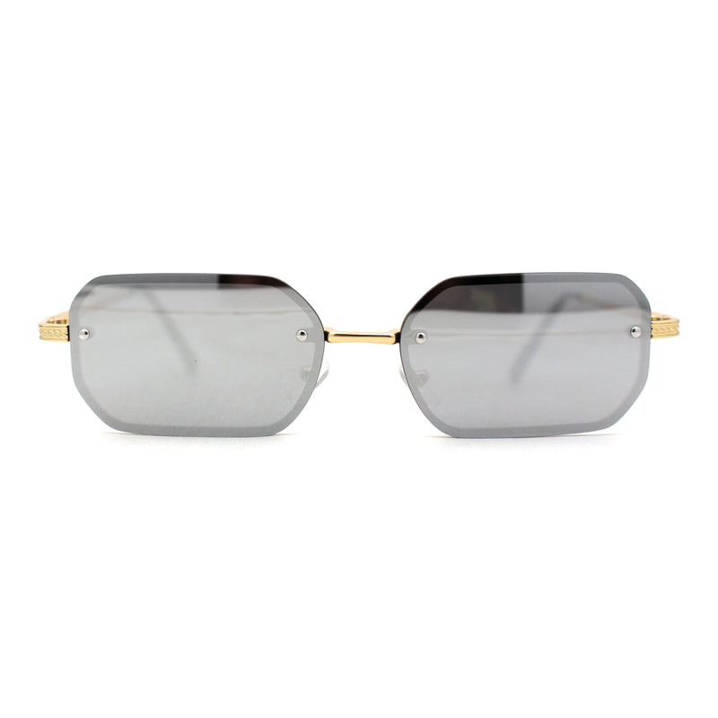 Luxury Rimless Metal Engraving Frame Thin Rectangle Sunglasses