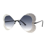 Womens Heavy Sparkle Rhinestone Heart Butterfly Rimless Sunglasses