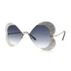 Womens Heavy Sparkle Rhinestone Heart Butterfly Rimless Sunglasses