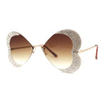 Womens Heavy Sparkle Rhinestone Heart Butterfly Rimless Sunglasses