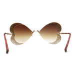 Womens Heavy Sparkle Rhinestone Heart Butterfly Rimless Sunglasses