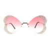 Womens Heavy Sparkle Rhinestone Heart Butterfly Rimless Sunglasses