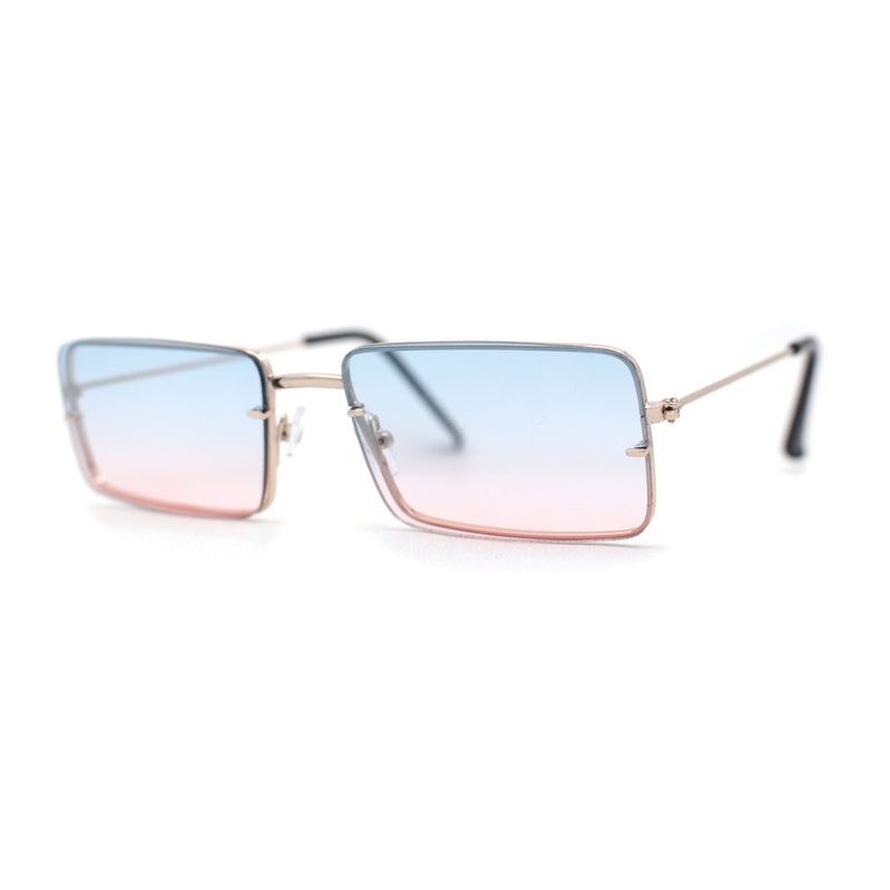 Minimal Rimless Slim Rectangle Classy Gradient Lens Sunglasses