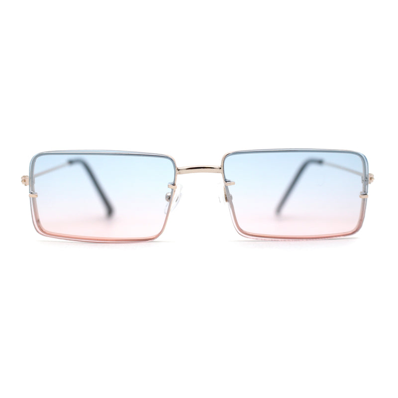 Minimal Rimless Slim Rectangle Classy Gradient Lens Sunglasses