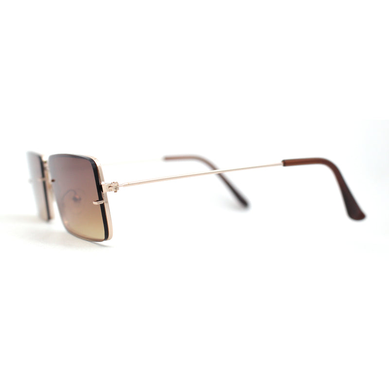 Minimal Rimless Slim Rectangle Classy Gradient Lens Sunglasses