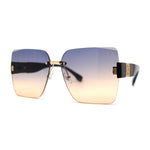 Womens Beveled Rimless Luxury Fashion Oversize Rectangle Sunglasses