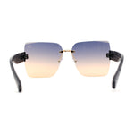 Womens Beveled Rimless Luxury Fashion Oversize Rectangle Sunglasses