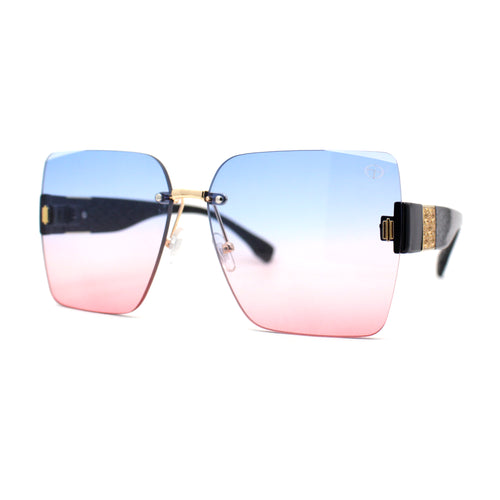 Womens Beveled Rimless Luxury Fashion Oversize Rectangle Sunglasses