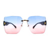 Womens Beveled Rimless Luxury Fashion Oversize Rectangle Sunglasses