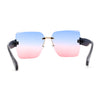 Womens Beveled Rimless Luxury Fashion Oversize Rectangle Sunglasses