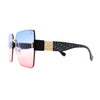 Womens Beveled Rimless Luxury Fashion Oversize Rectangle Sunglasses