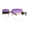 Womens Beveled Rimless Luxury Fashion Oversize Rectangle Sunglasses