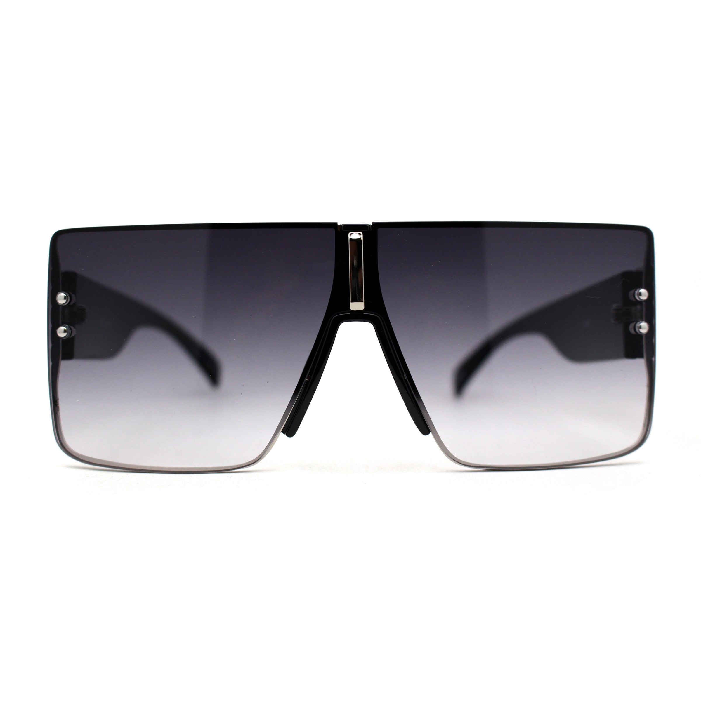 Bold Color Trim Flat Top Futuristic Semi Rimless Cat Eye Shield