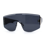 Oversized Shield Curved Top Thick Temple Mob Fashion Sunglasses