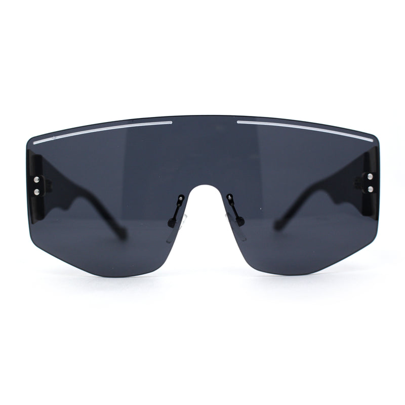 Oversized Shield Curved Top Thick Temple Mob Fashion Sunglasses