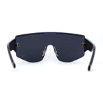 Oversized Shield Curved Top Thick Temple Mob Fashion Sunglasses