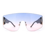 Oversized Shield Curved Top Thick Temple Mob Fashion Sunglasses