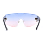 Oversized Shield Curved Top Thick Temple Mob Fashion Sunglasses