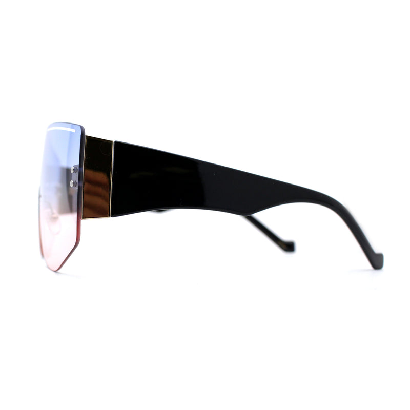 Oversized Shield Curved Top Thick Temple Mob Fashion Sunglasses