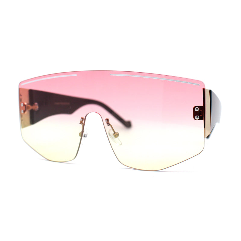 Oversized Shield Curved Top Thick Temple Mob Fashion Sunglasses