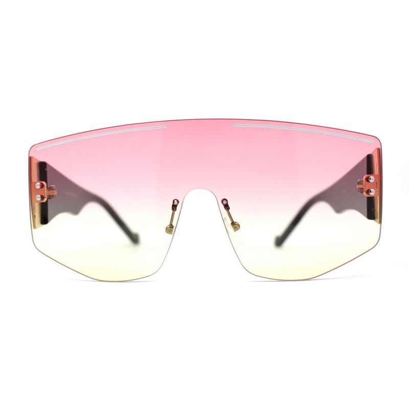 Oversized Shield Curved Top Thick Temple Mob Fashion Sunglasses