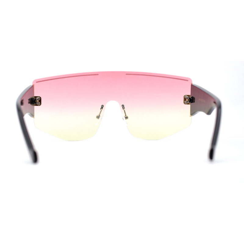 Oversized Shield Curved Top Thick Temple Mob Fashion Sunglasses