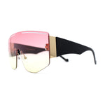 Oversized Shield Curved Top Thick Temple Mob Fashion Sunglasses