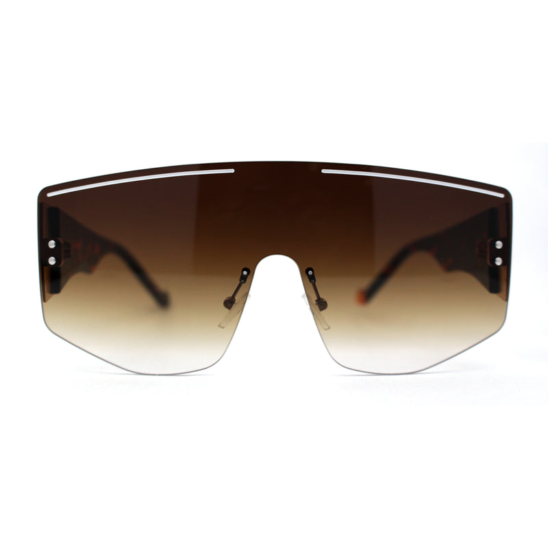 Oversized Shield Curved Top Thick Temple Mob Fashion Sunglasses