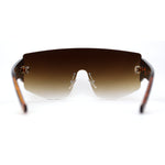 Oversized Shield Curved Top Thick Temple Mob Fashion Sunglasses