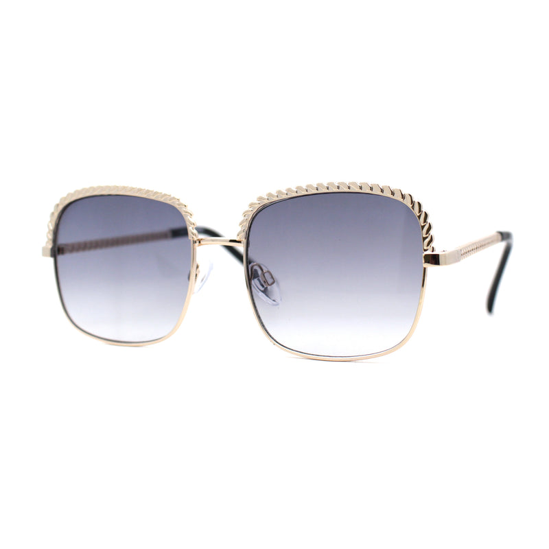 Understated Rectangle Chain Jewel Brow Trim Fashion Sunglasses