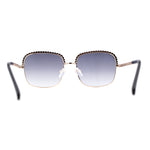 Understated Rectangle Chain Jewel Brow Trim Fashion Sunglasses