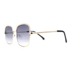 Understated Rectangle Chain Jewel Brow Trim Fashion Sunglasses