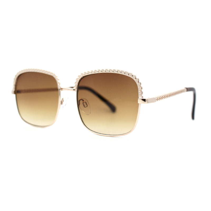 Understated Rectangle Chain Jewel Brow Trim Fashion Sunglasses