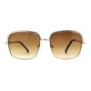 Understated Rectangle Chain Jewel Brow Trim Fashion Sunglasses