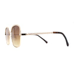 Understated Rectangle Chain Jewel Brow Trim Fashion Sunglasses