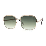 Understated Rectangle Chain Jewel Brow Trim Fashion Sunglasses