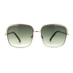 Understated Rectangle Chain Jewel Brow Trim Fashion Sunglasses