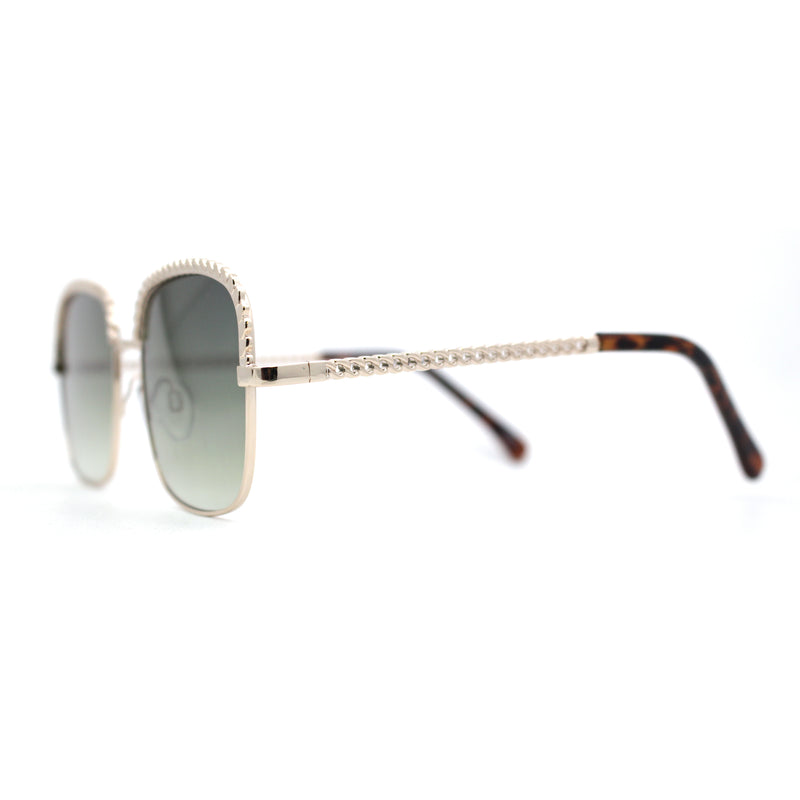 Understated Rectangle Chain Jewel Brow Trim Fashion Sunglasses